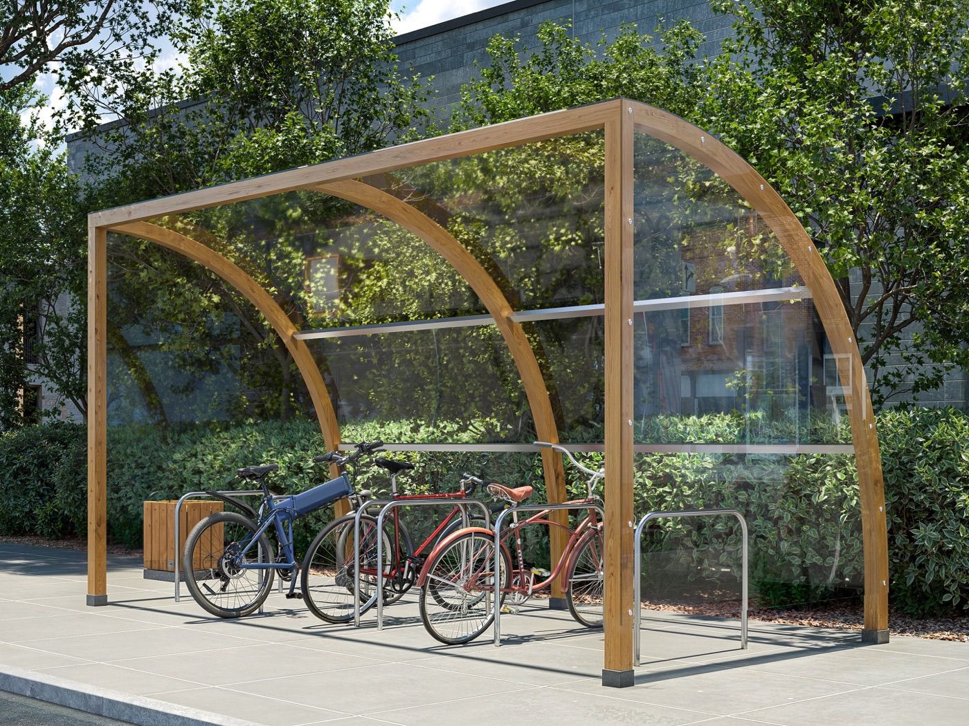 Flat acrylic bike shelter rendered in 3D