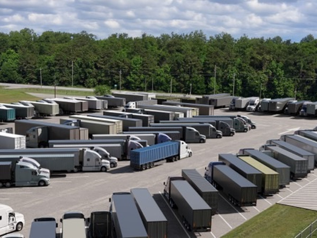Truck yard parking infrastructure 3D render
