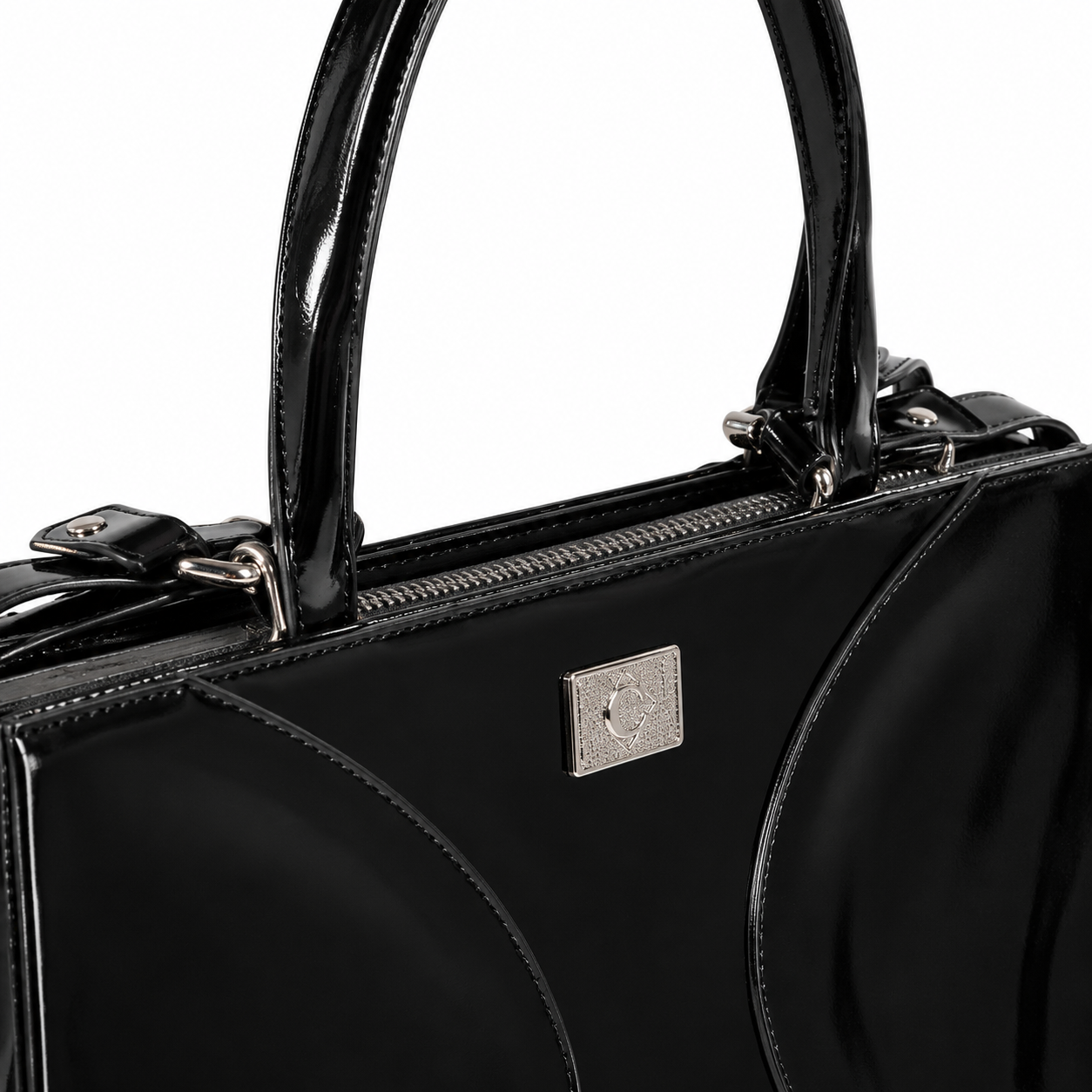 Black leather handbag — studio render