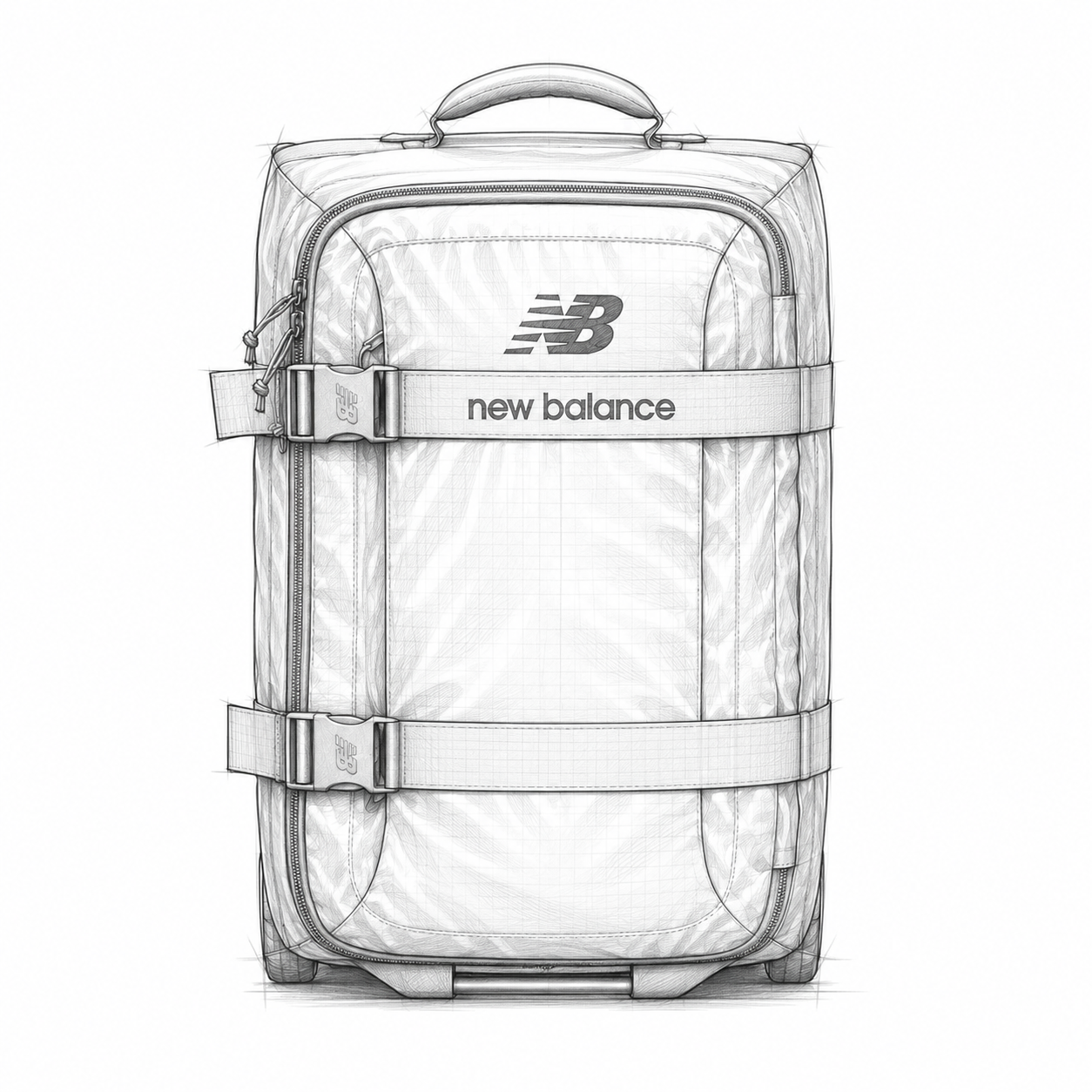 Stage 1 — design sketch / tech pack of a New Balance suitcase