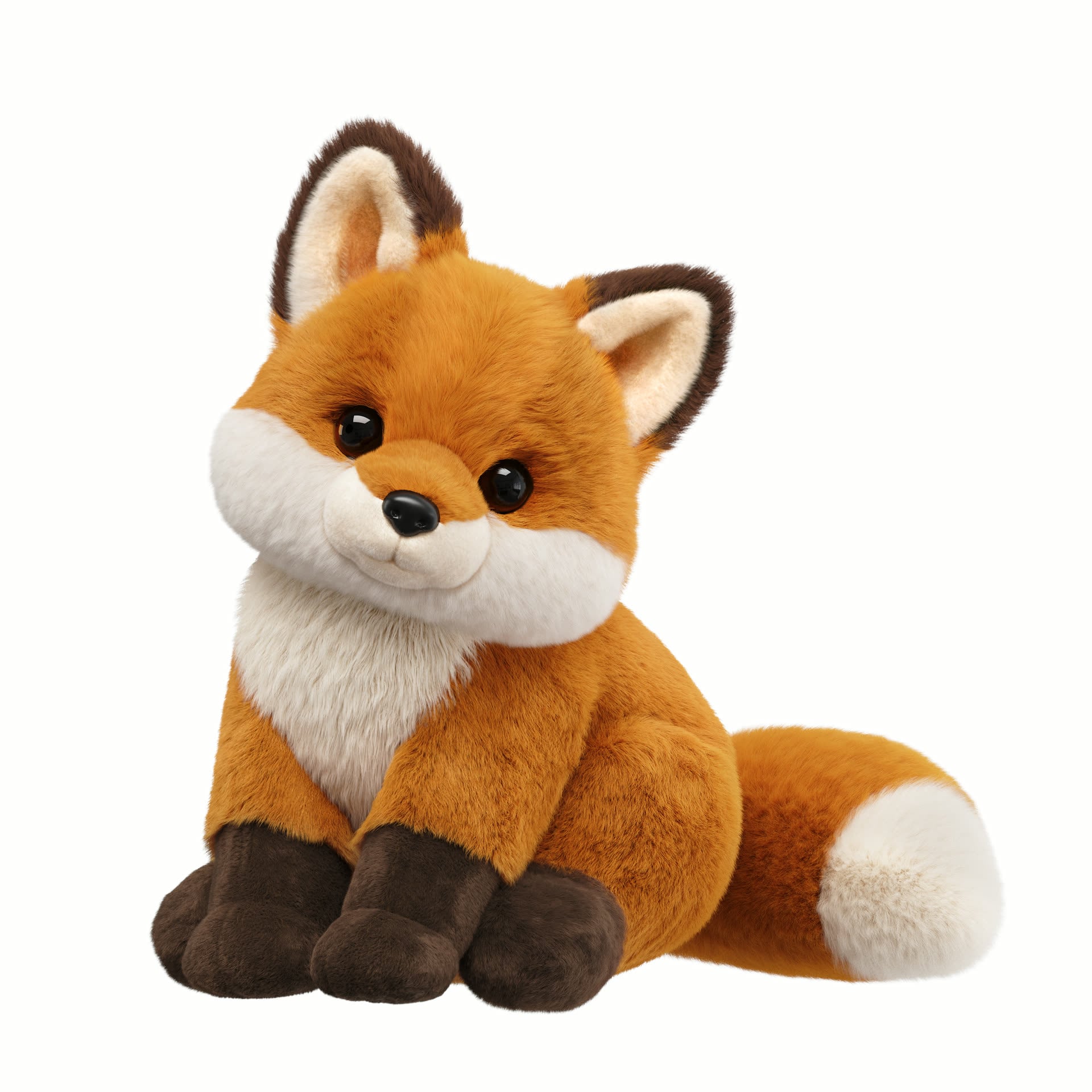 Studio silo 3D rendering of the plush fox toy on a white background