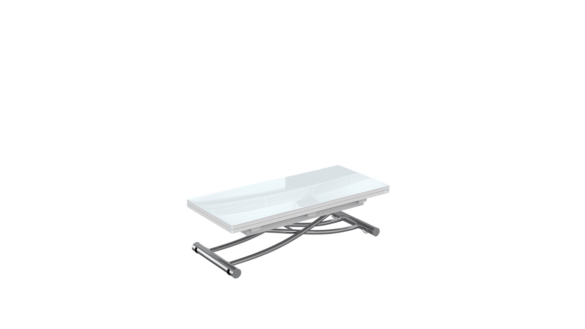 3D modeling preview of a modern glass-top table with curved metal frame for immersive 3D view