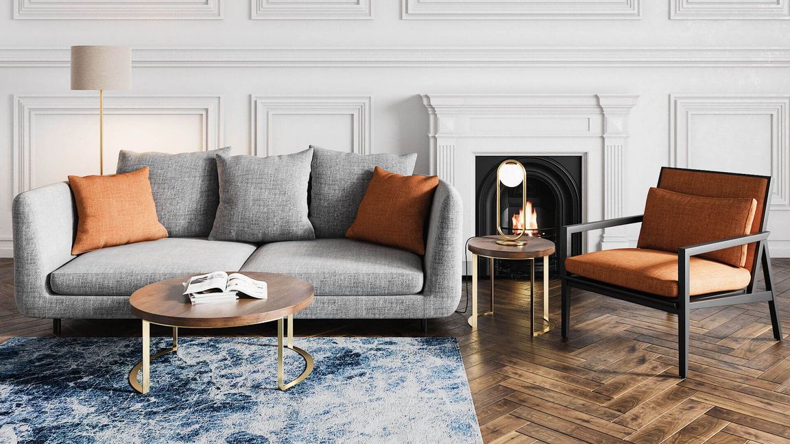 3D Rendering of a Grey Sofa