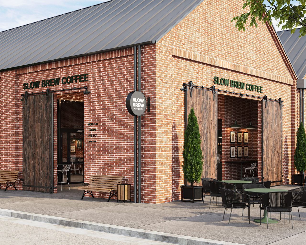 Coffee Shop Exterior CGI for Door Hardware