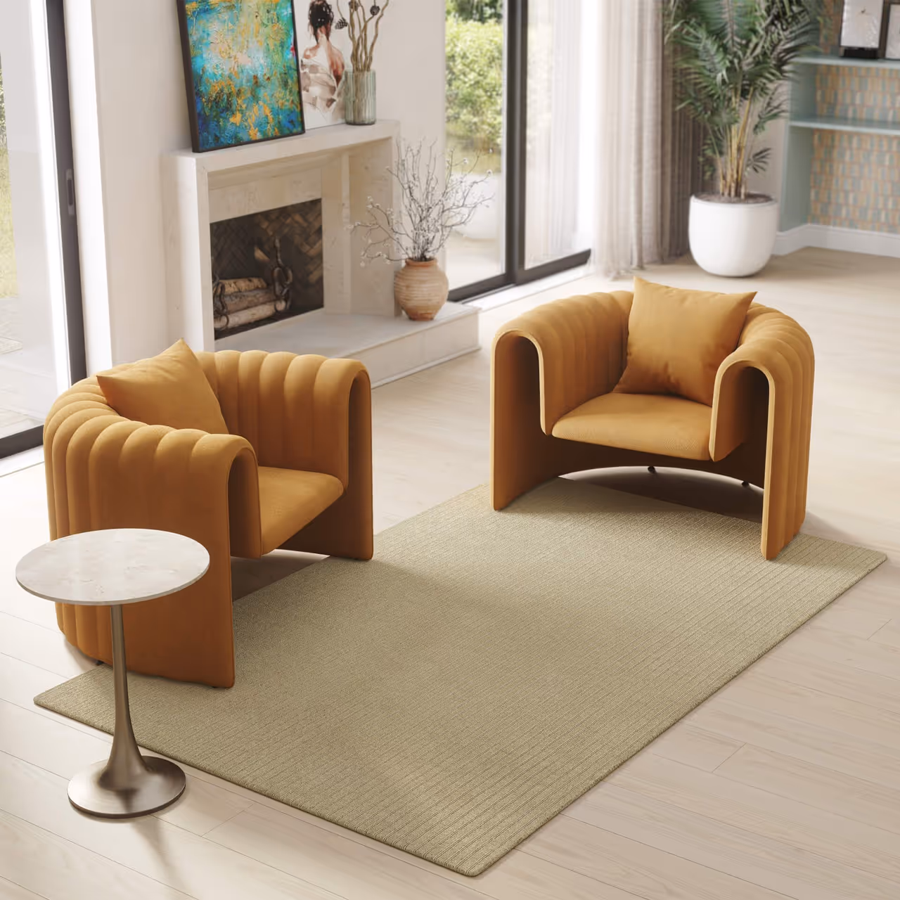 Living Room Beige Rug Product CGI