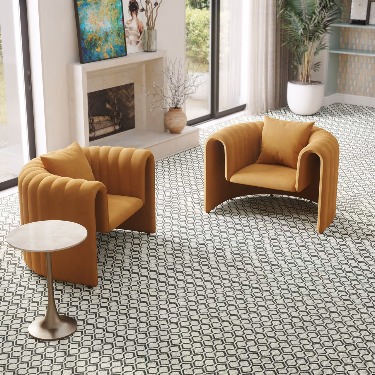 Living Room Patterned Carpet Product CGI