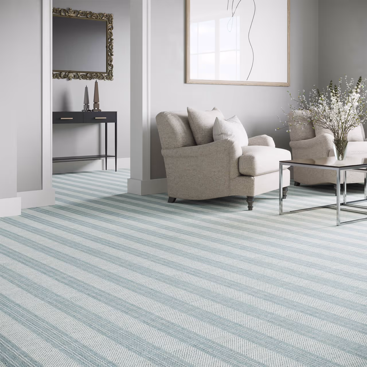 Living Room Stripy Carpet CGI