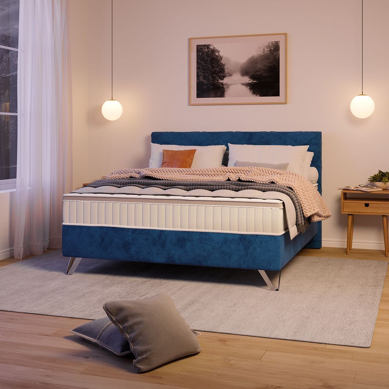 Dark Blue Bed Lifestyle Rendering