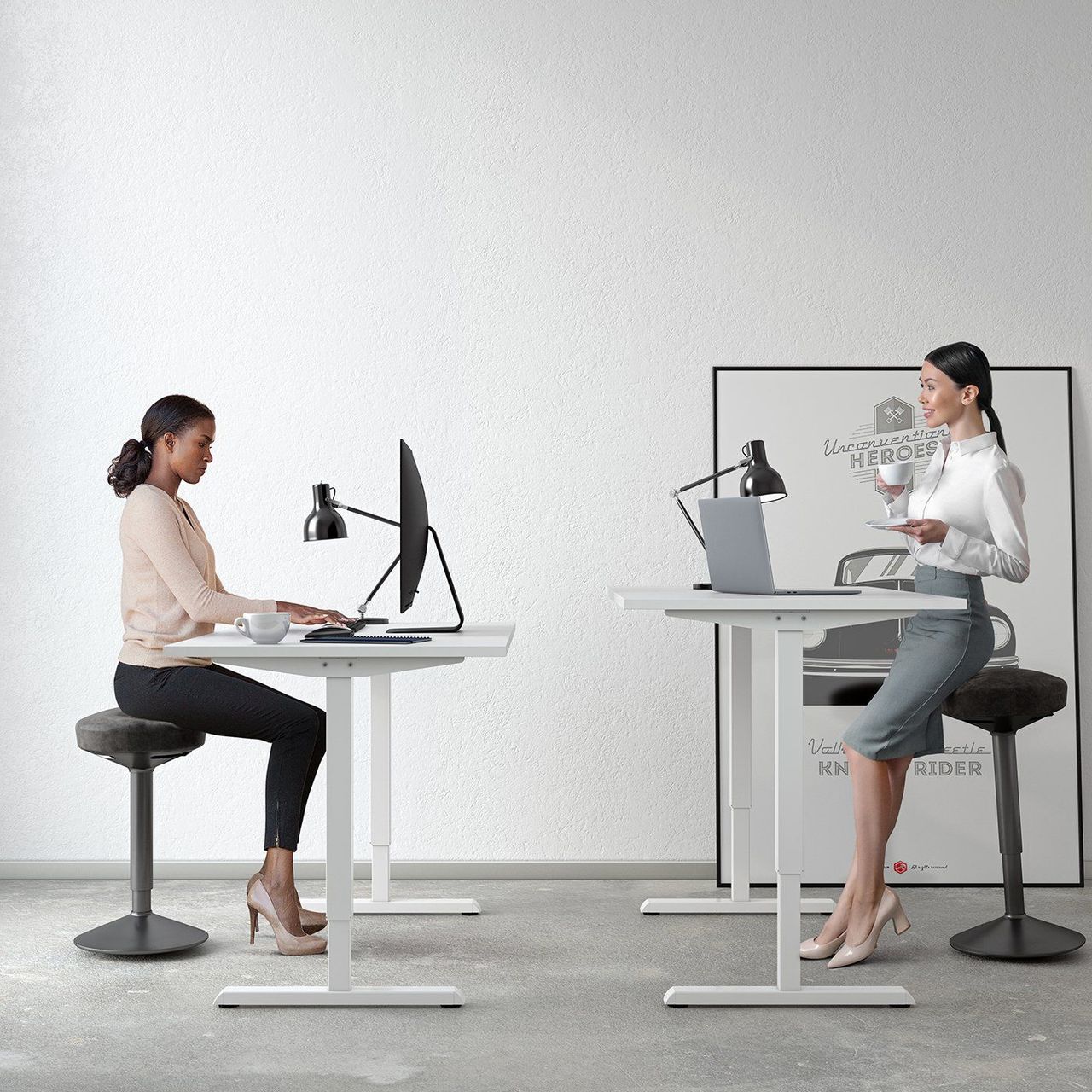 3D interior visualization of a trendy office with realistic furniture rendering, showcasing bespoke 3D furniture modelling and photorealistic CGI.