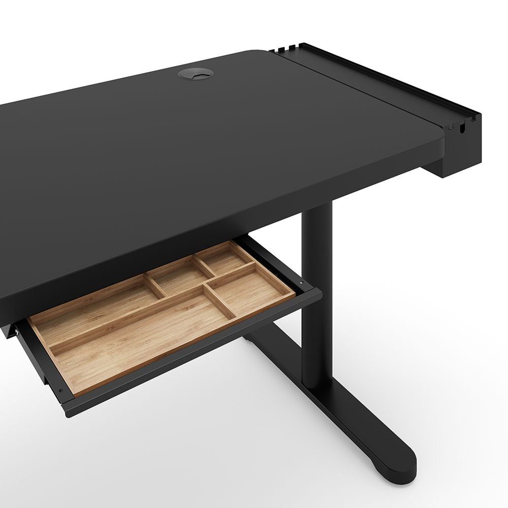 Photoreal 3D rendered image of a modern desk with a wooden drawer, showcasing realistic product rendering and 3D product visualization.