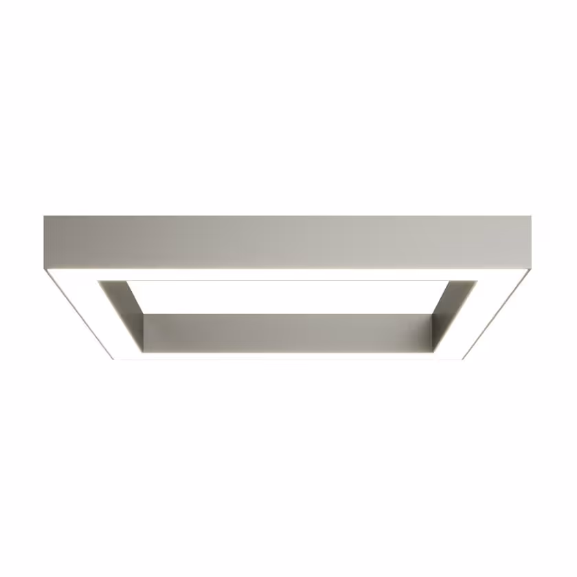 A white square lighting fixture shown on a plain white surface 3D rendering for lighting products