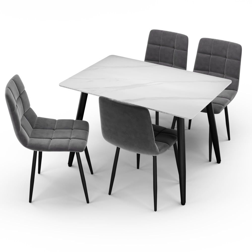 Photorealistic 3D rendering of a modern dining table and chairs, showcasing first-class 3D product visualization and product modeling.