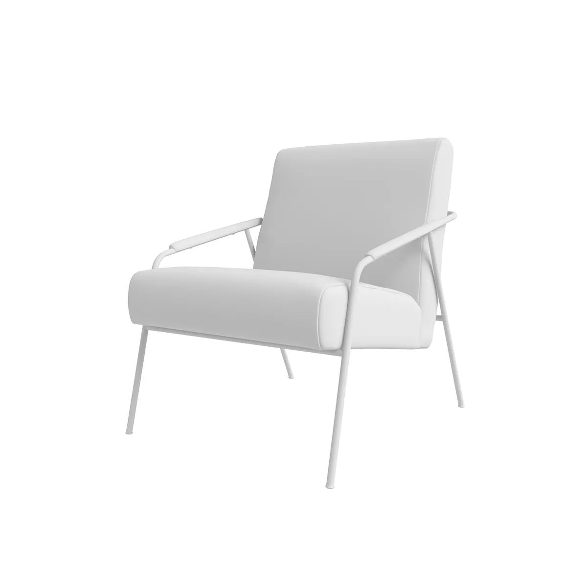 Grayscale Rendering of an Upholstered Chair with Metal Frame