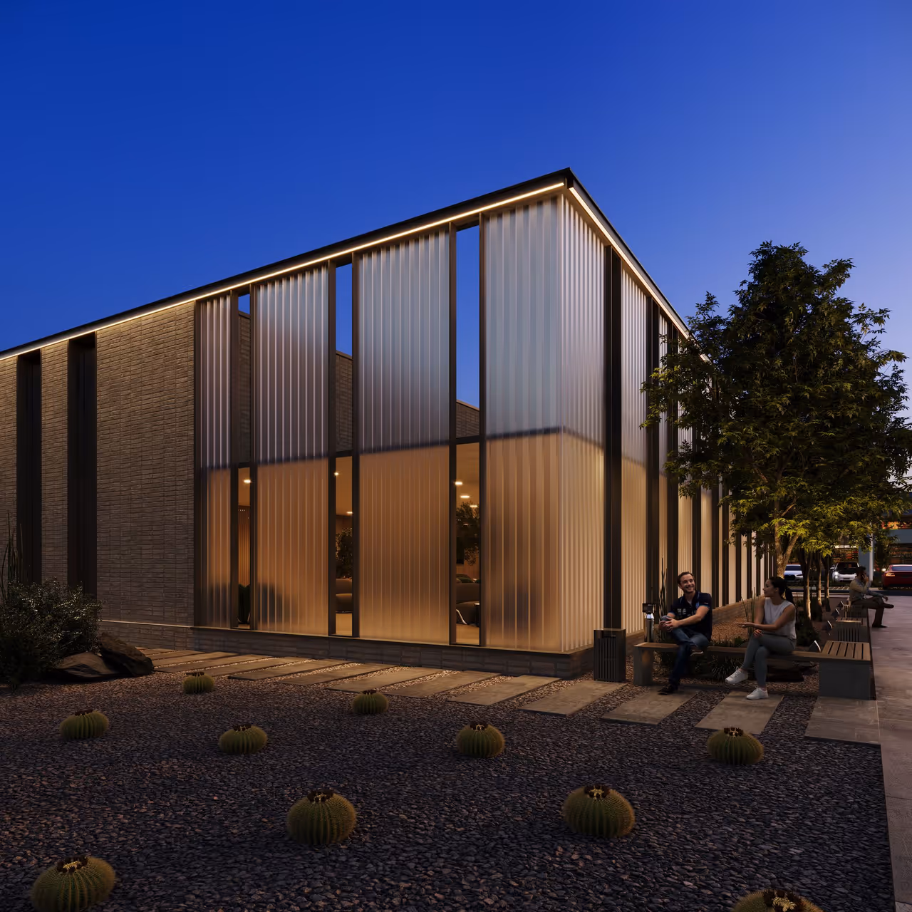 LED Lighting 3D Rendering for an Evening Pavilion Exterior