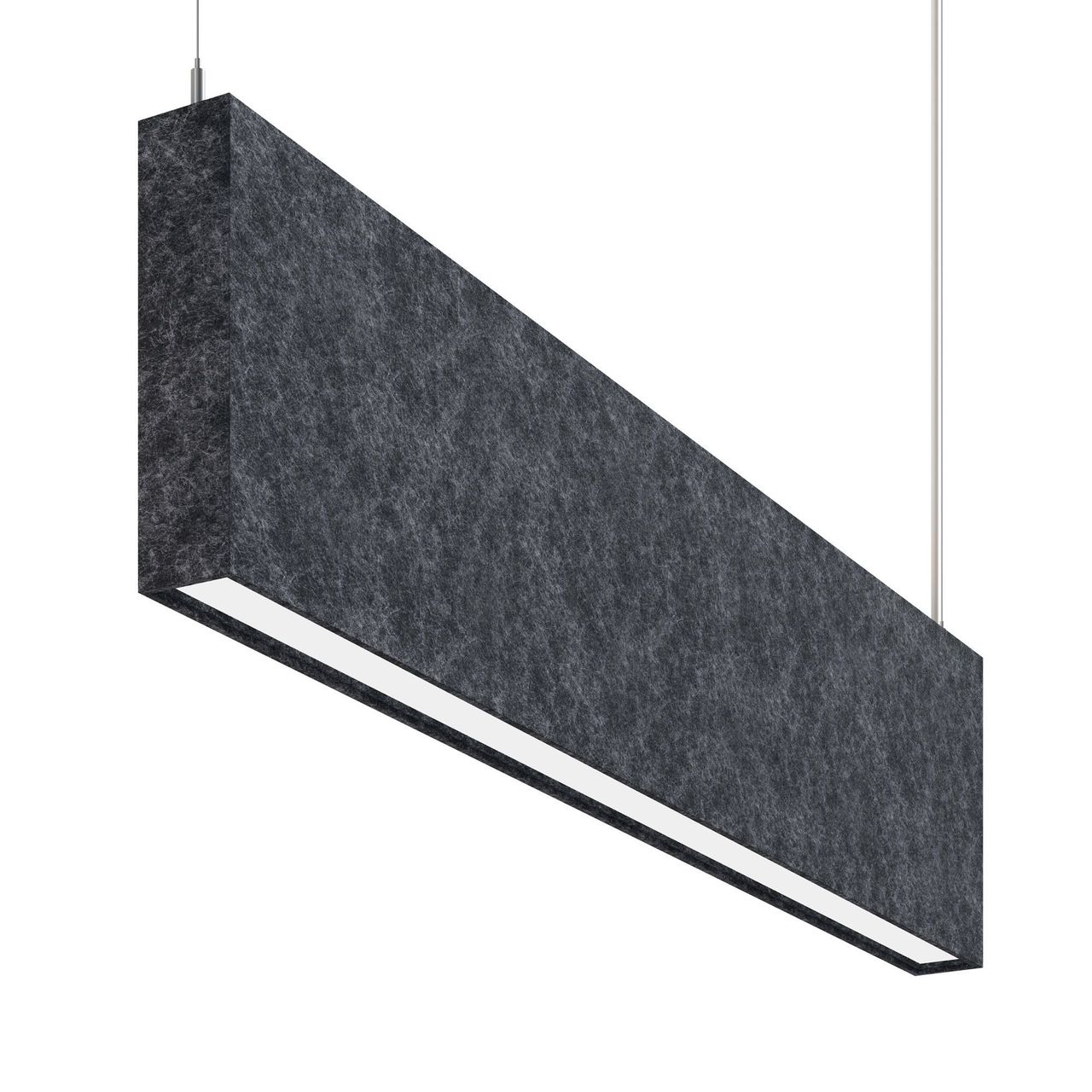 A charcoal felt pendant fixture with a recessed LED line shown in clear detail in a photorealistic product render