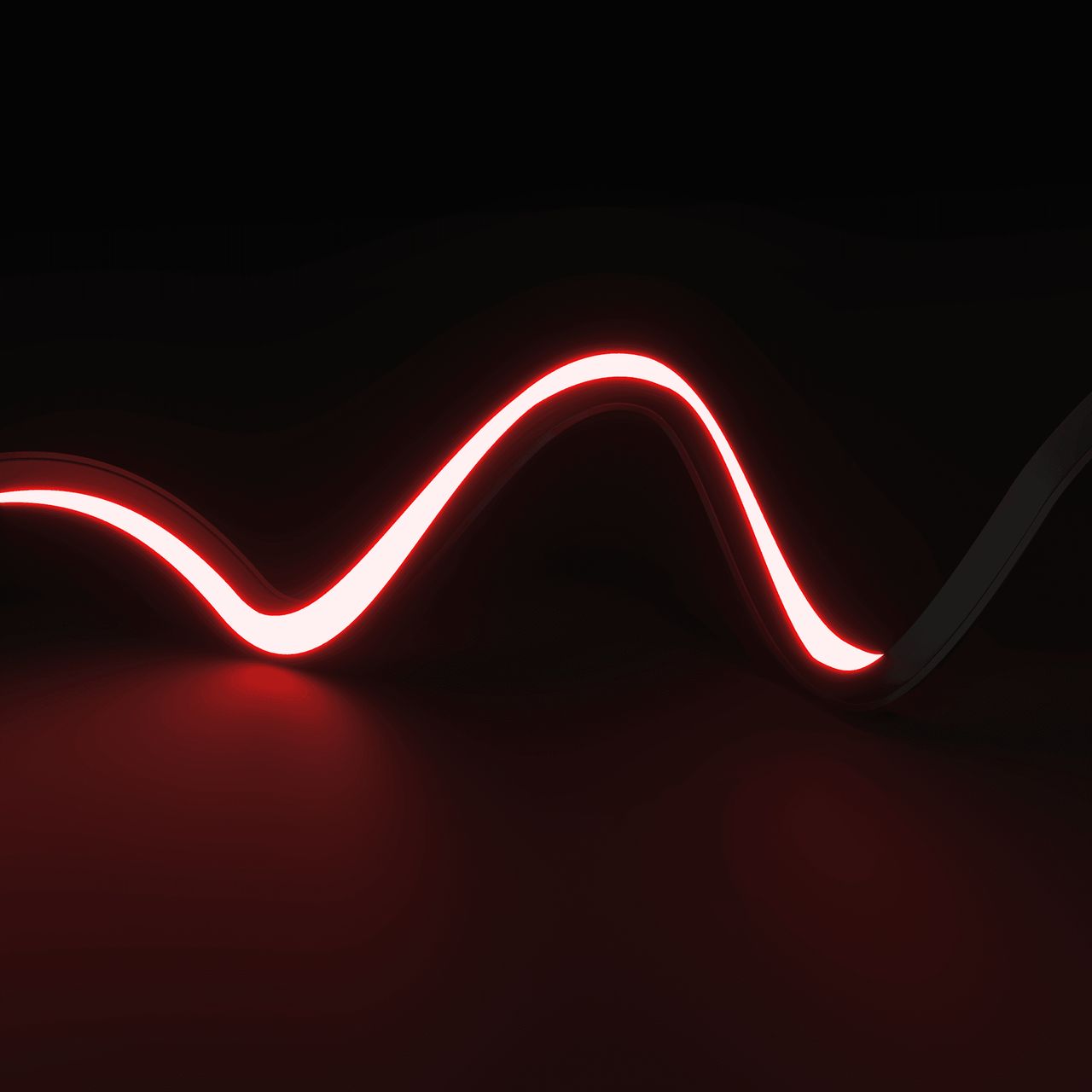3D rendering for lighting showing a red flexible light line forming a smooth curv