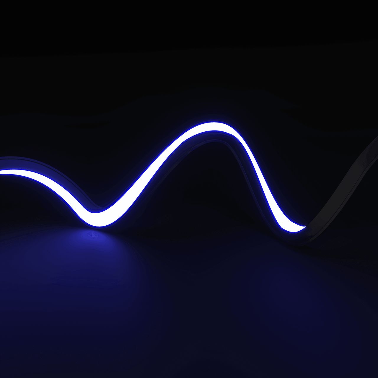 3D rendering for lighting illustrating a blue flexible light line shaped into a soft wave