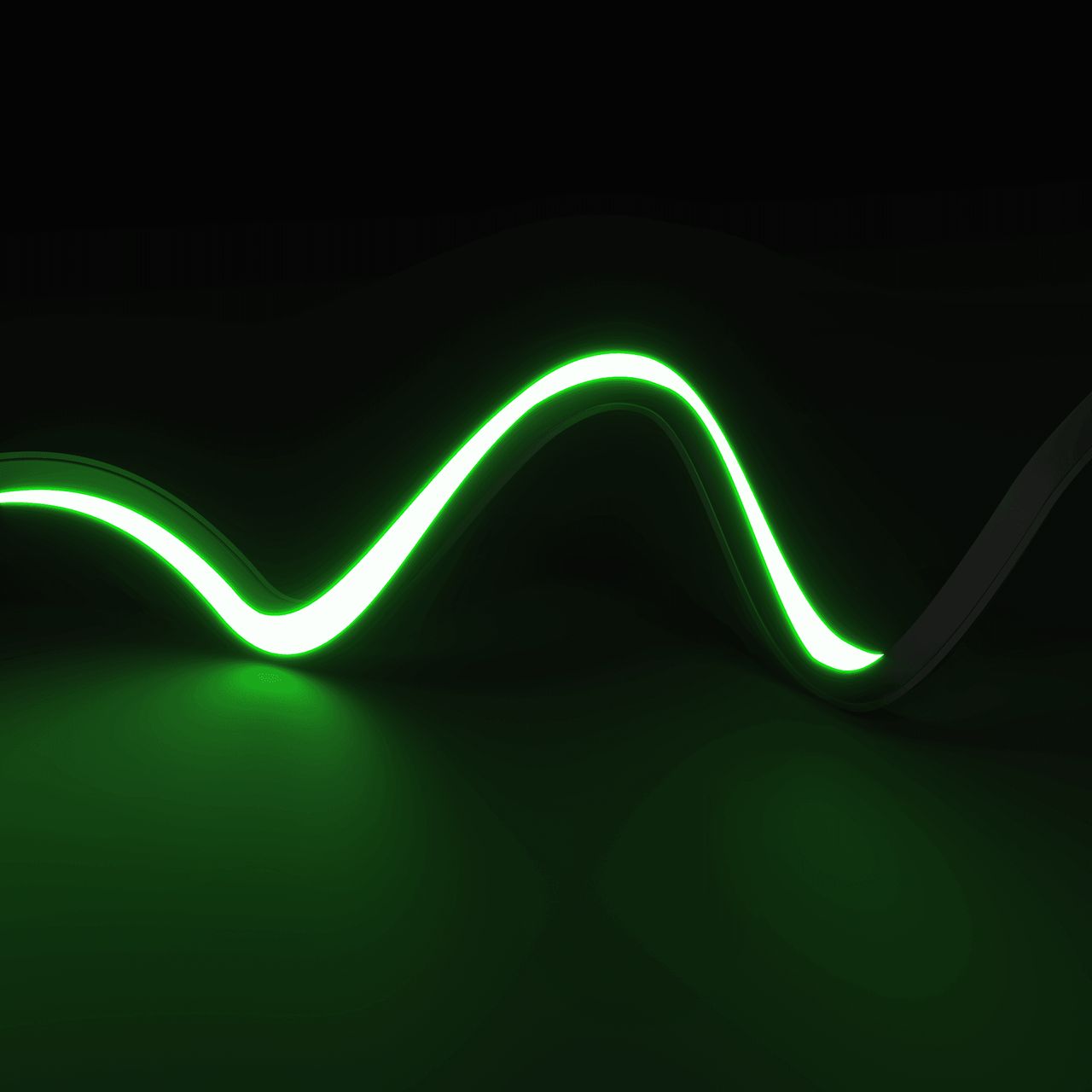 3D rendering for lighting showing a green flexible light line with an undulating form