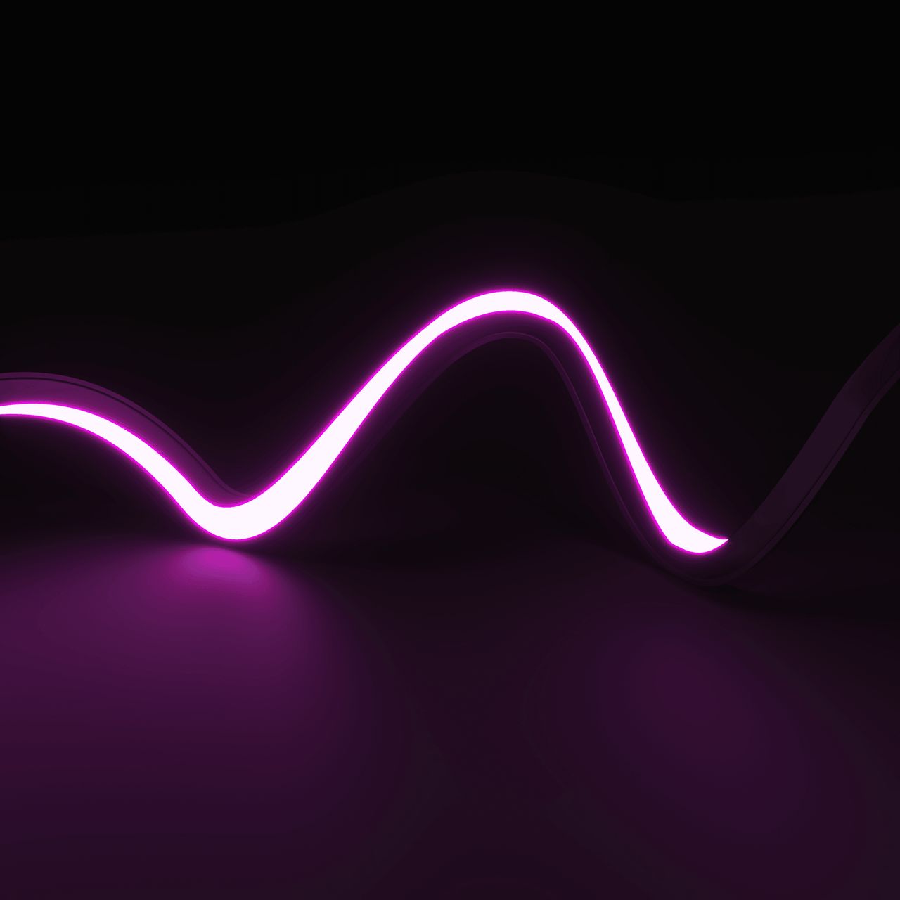 3D rendering for lighting presenting a magenta flexible light line with flowing curvature