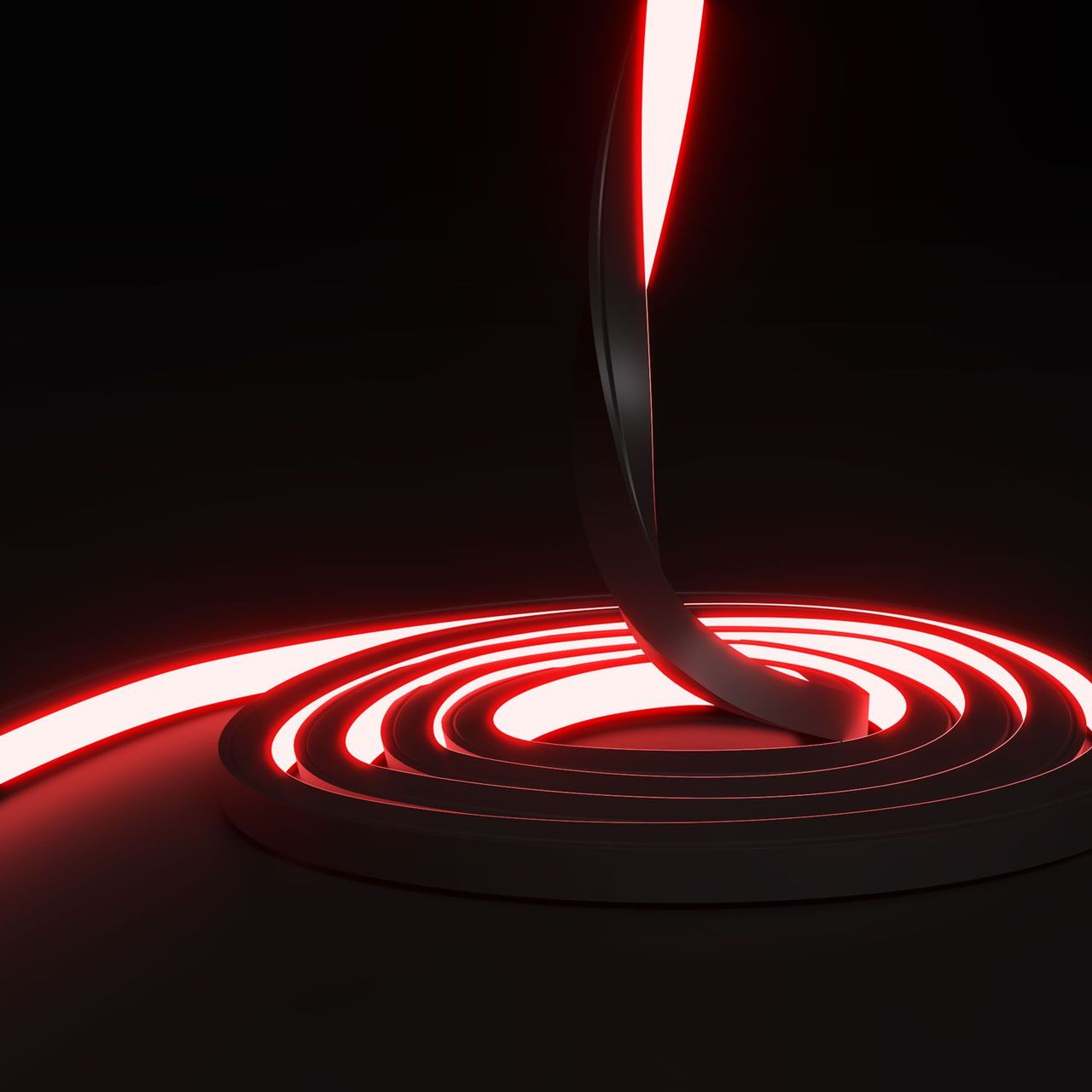 3D rendering for lighting showing flexible luminous line emitting red glow