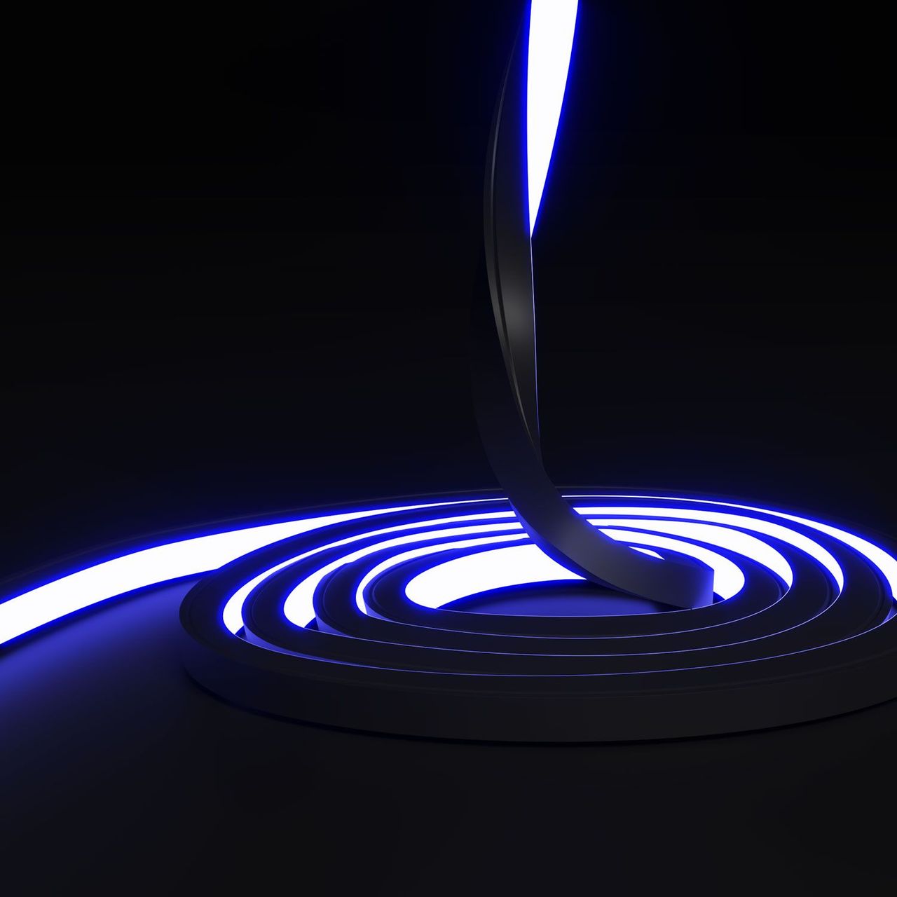 3D rendering for lighting illustrating flexible luminous line producing blue light