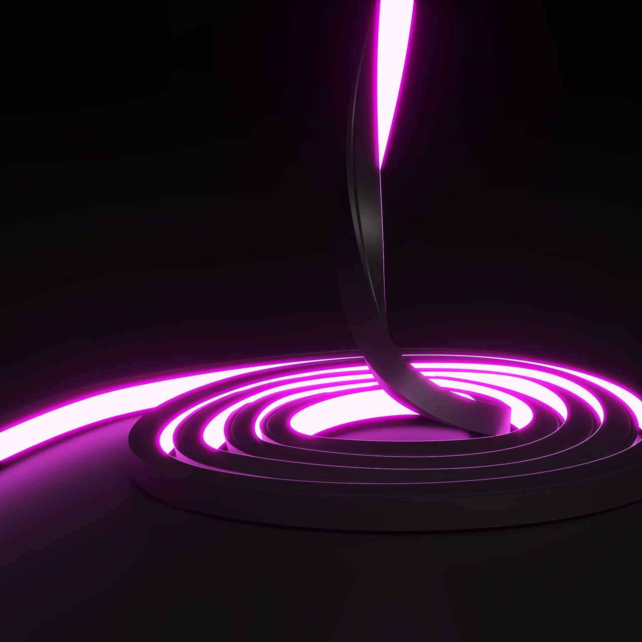 3D rendering for lighting presenting flexible luminous line with purple illumination