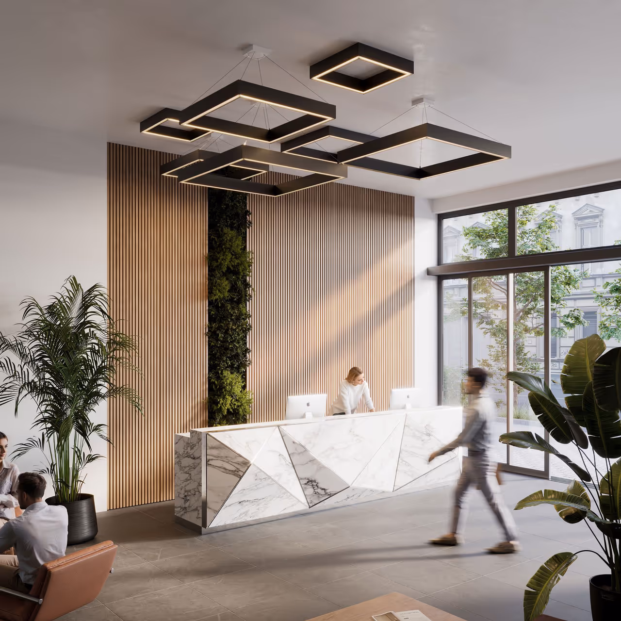 LED Lighting 3D Rendering for a Modern Reception Hall