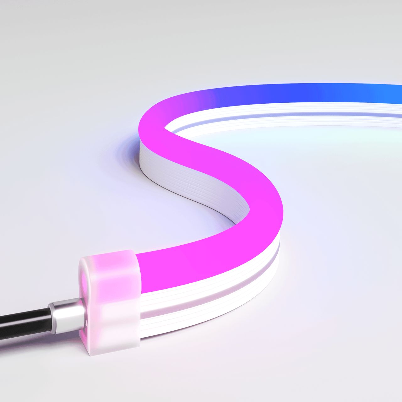 Product visualization for lighting presenting flexible line with multicolor glow on a neutral background