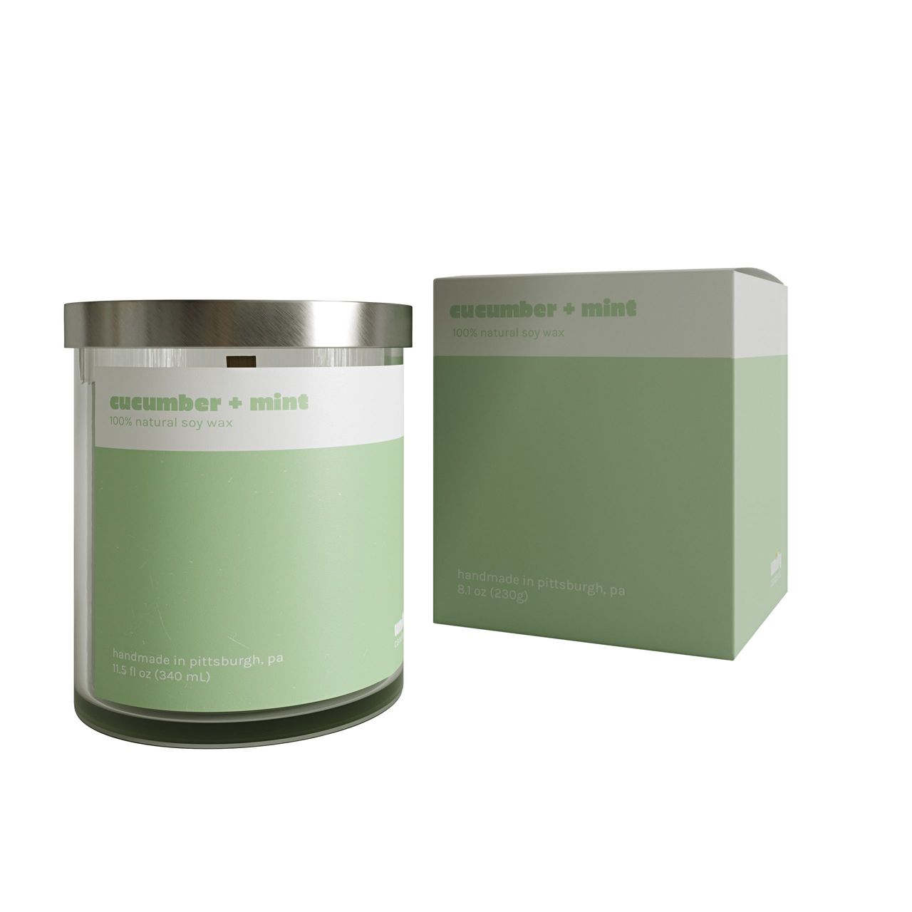White Background Picture for a Cucumber + Mint Candle