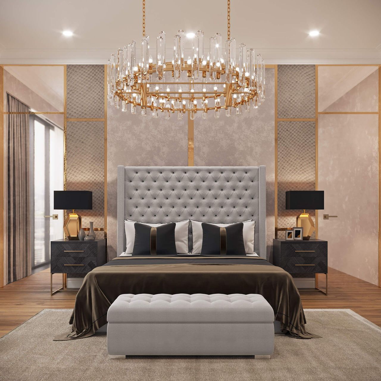 Light Grey Handcrafted Bed CGI: Front View