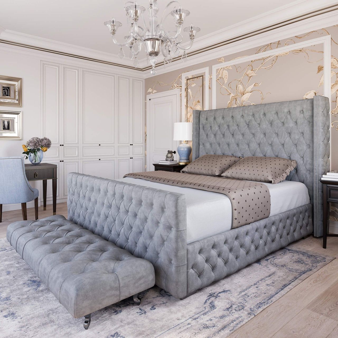 Grey Handcrafted Bed CGI