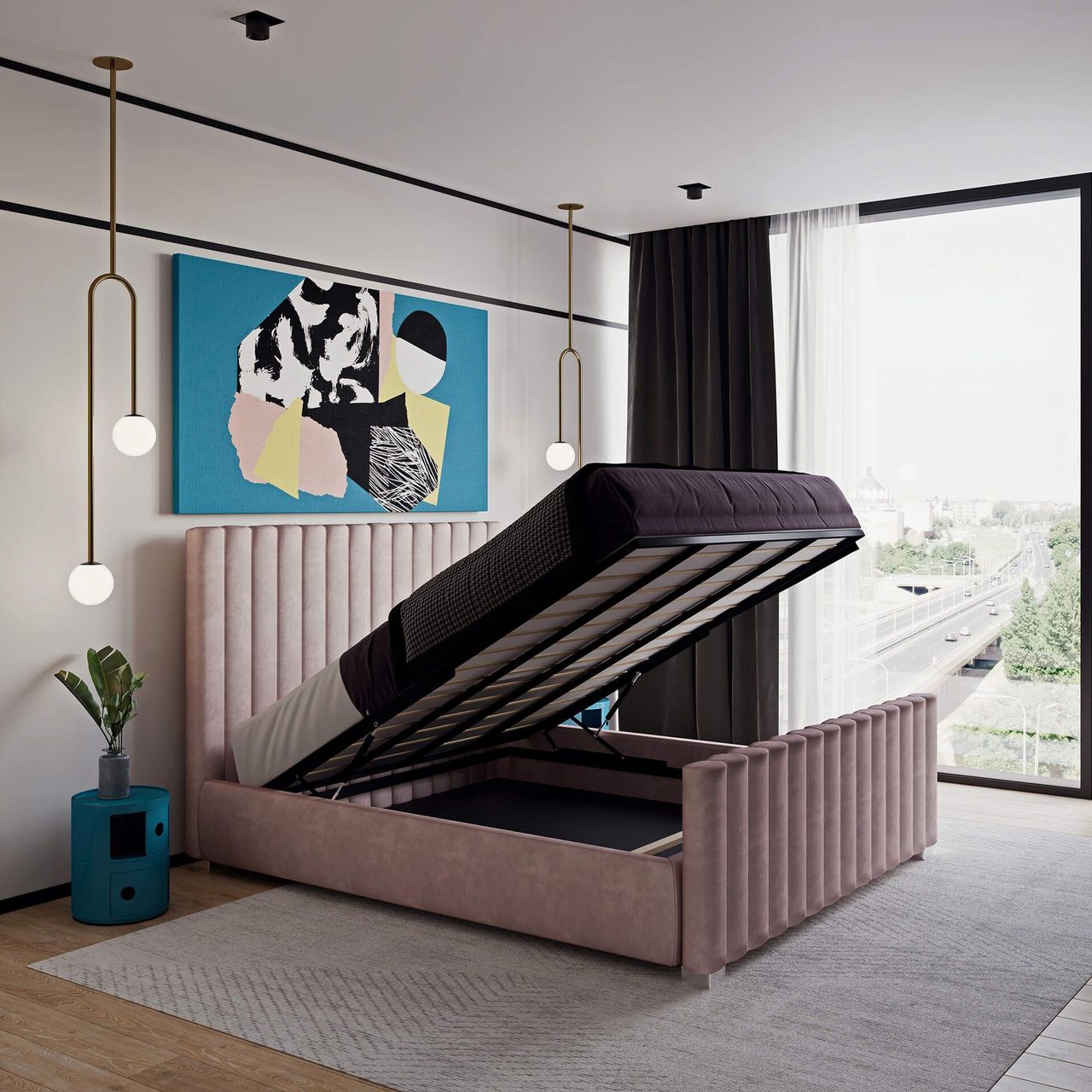 Pink Handcrafted Bed CGI: Unfolded