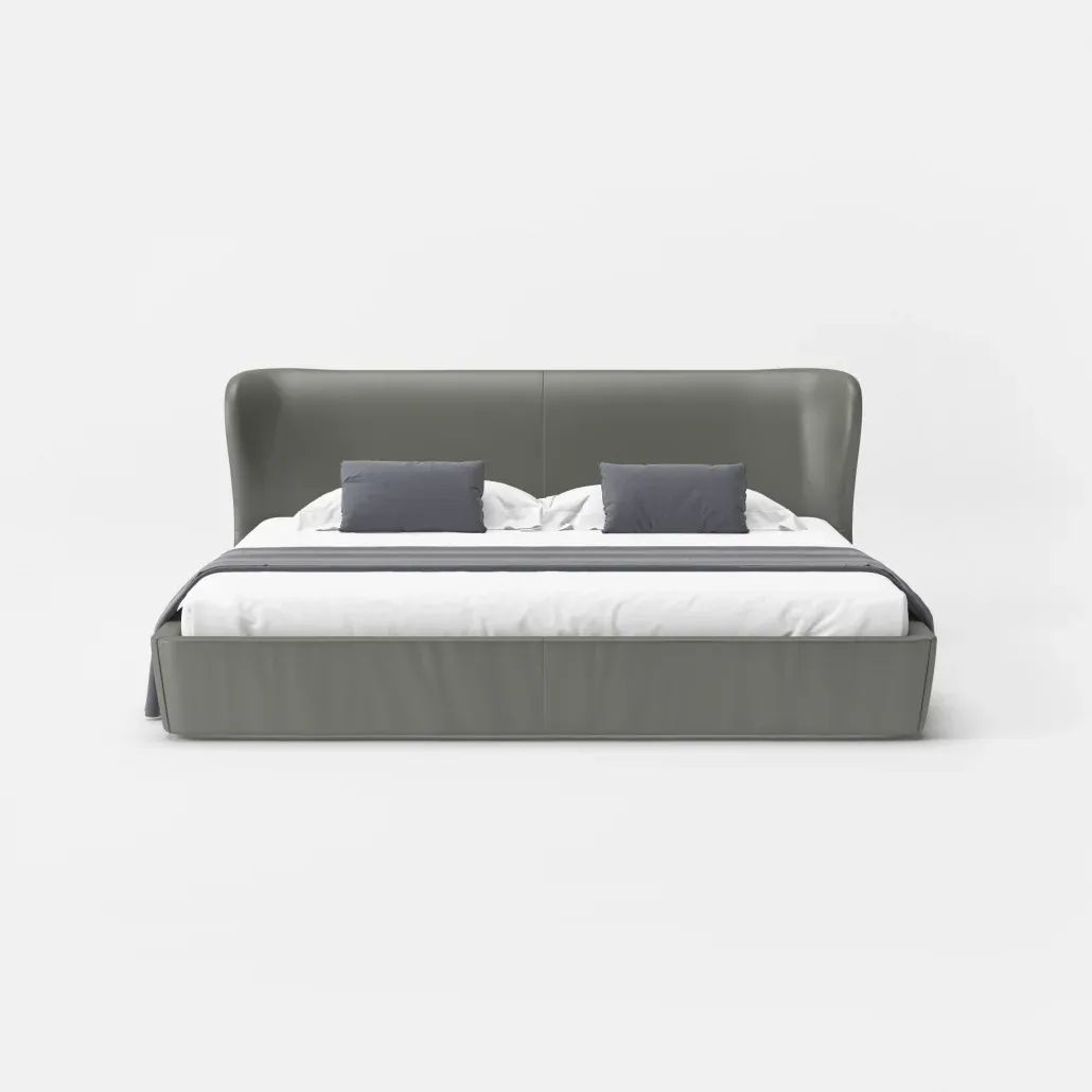 3D rendering of an upholstered bed with a headboard, isolated on white background