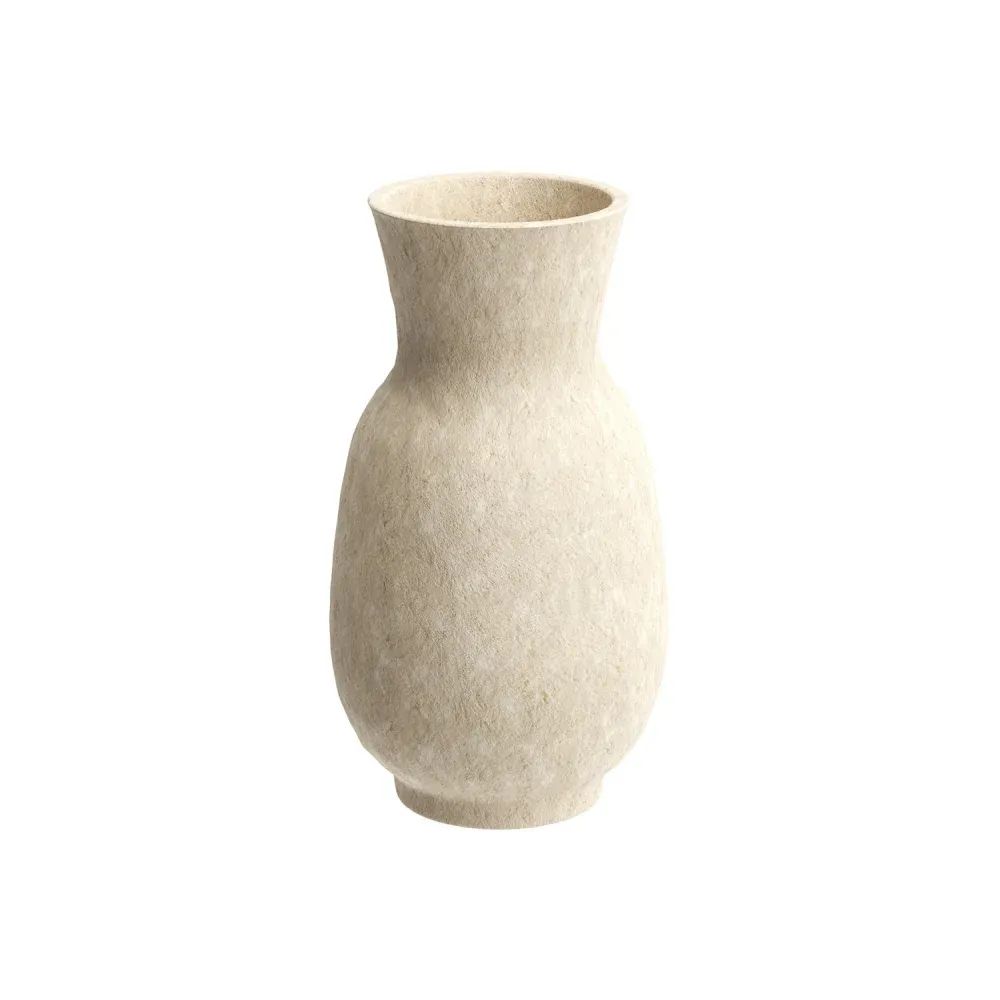 Product imagery for catalogs showing a textured beige stone vase