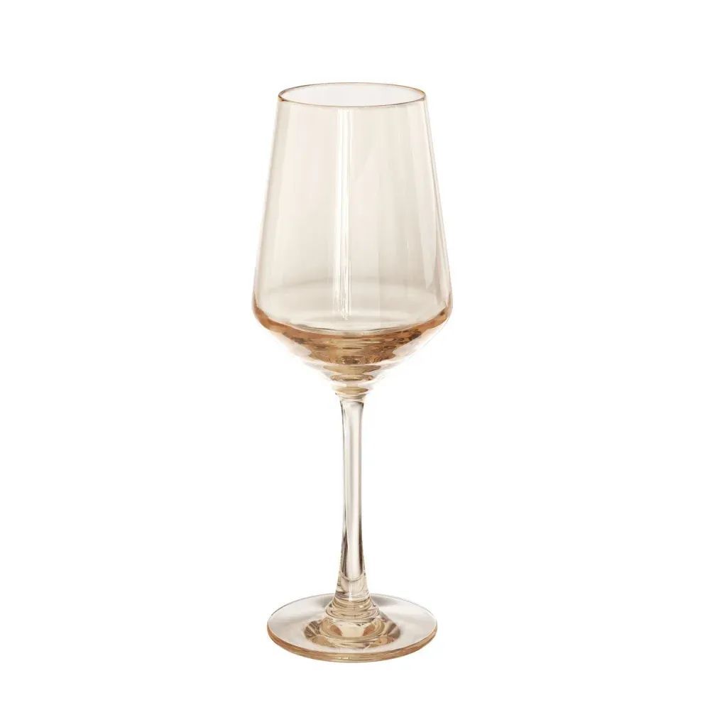 3D Rendering of a transparent wine glass with a long stem, displayed on a plain white background