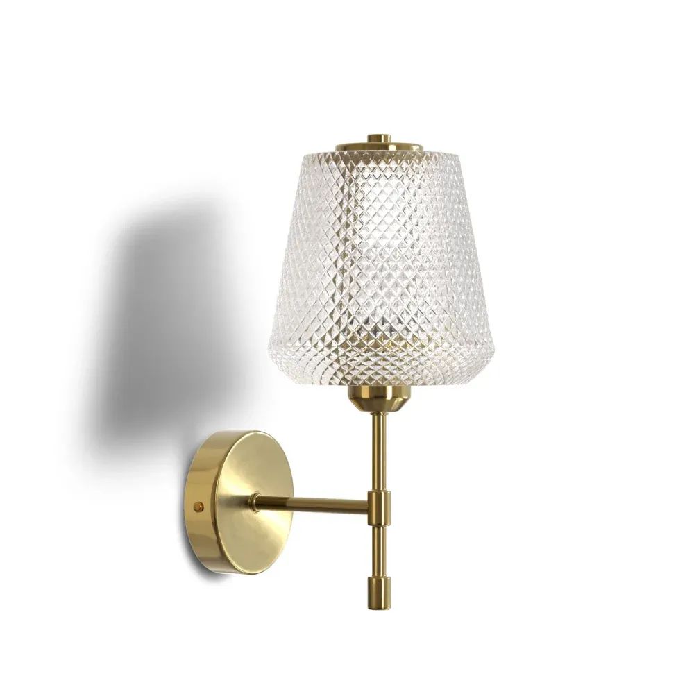 Product Imagery for Catalogs showing a brass wall sconce with glass shade