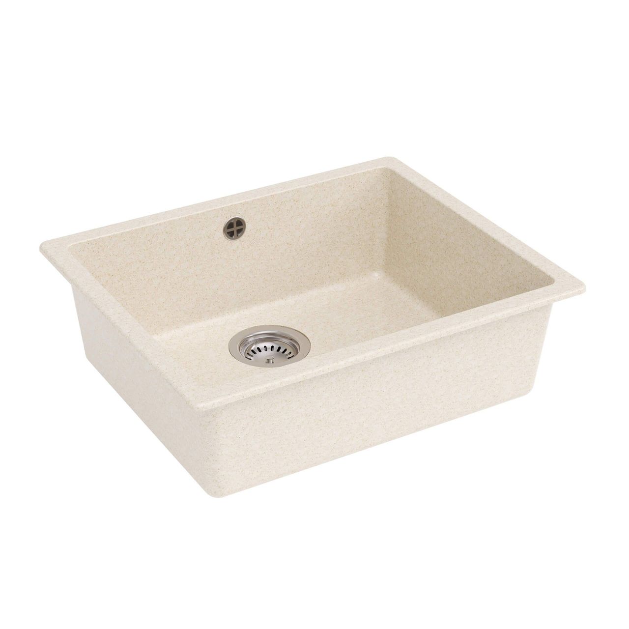3D product rendering of a beige kitchen sink showcasing realistic product rendering and photorealistic visualization