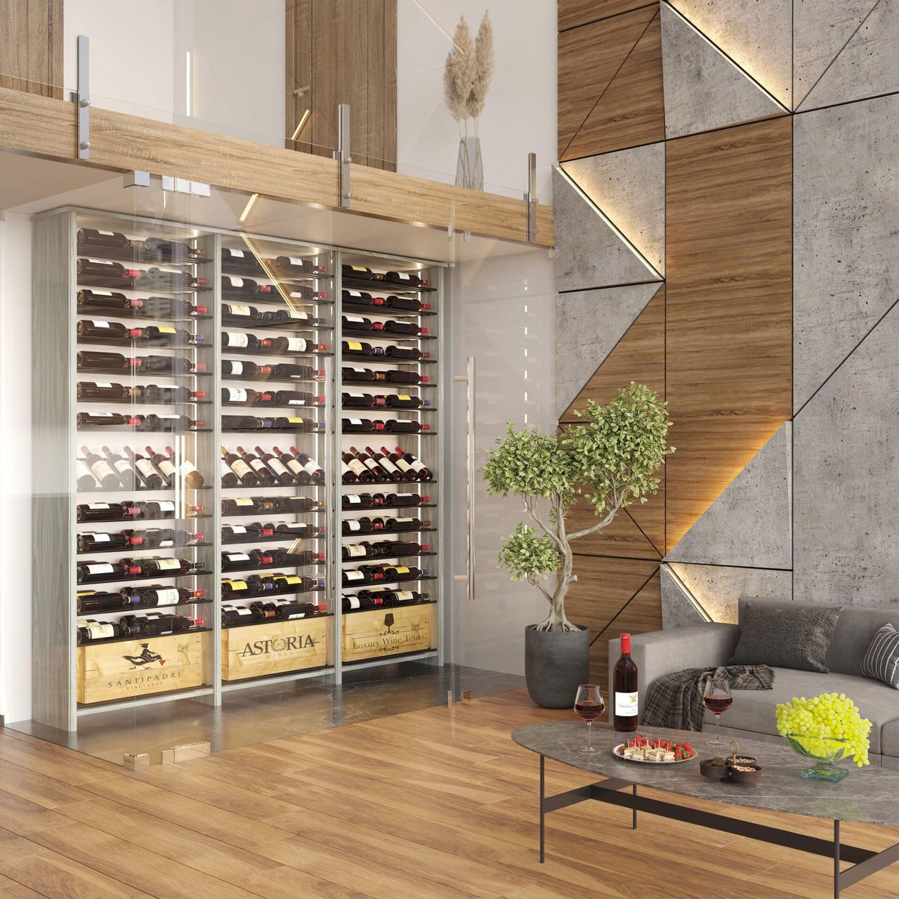 Wine Storage Lifestyle Product CGI: Glass Display Wall