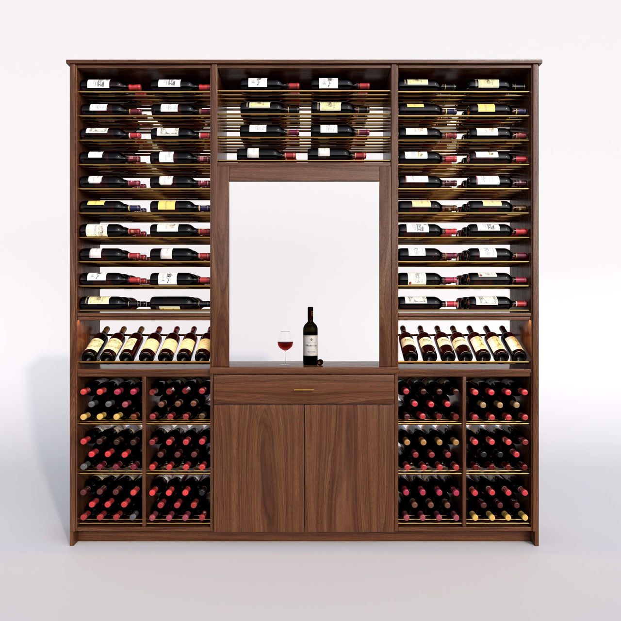 Photorealistic 3D rendering of a wooden wine rack showcasing 3D product modeling and visualization