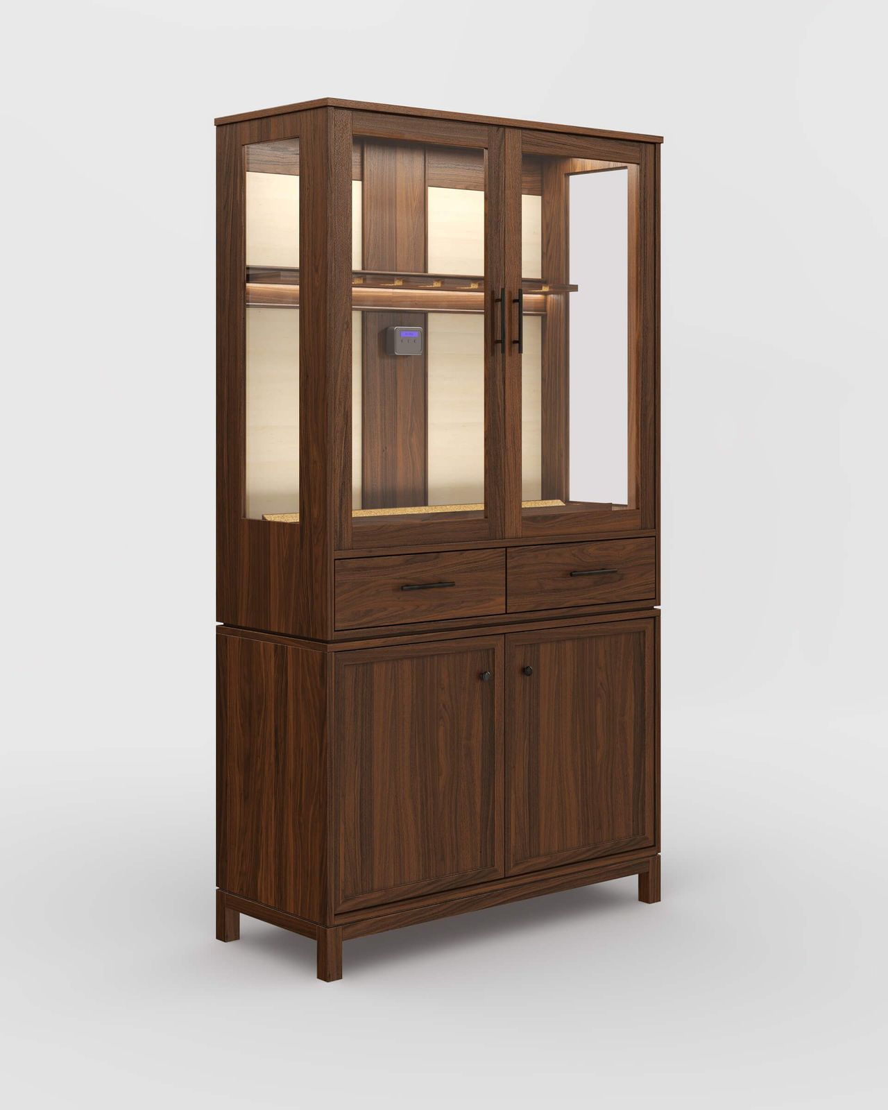 Photoreal 3D rendered image of a wooden cabinet showcasing photorealistic product visualization and modeling.