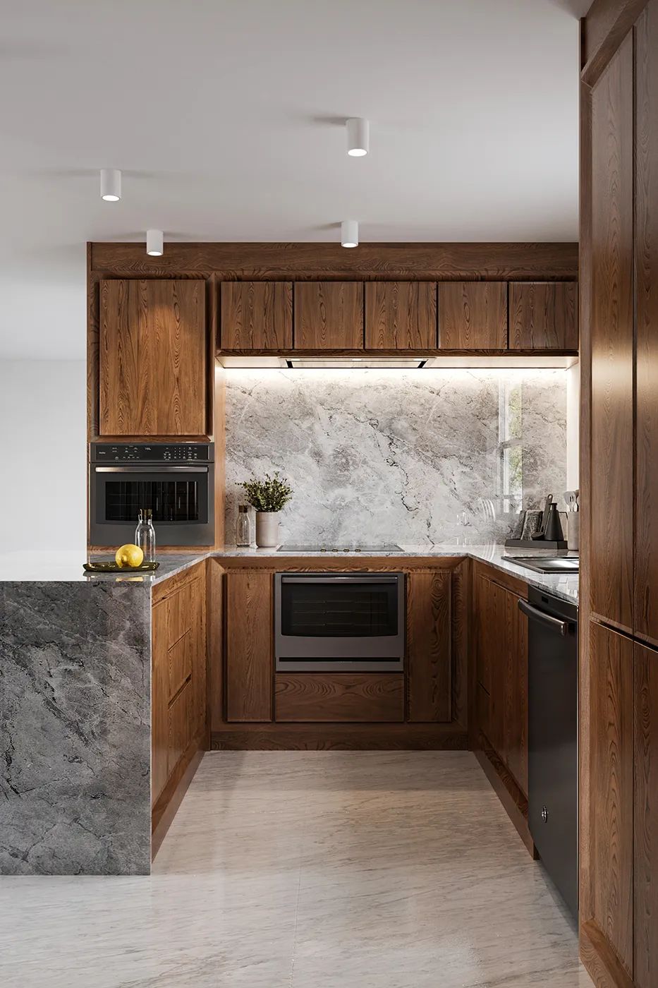 3D kitchen interior rendering showcasing realistic house fittings and high-quality visualization