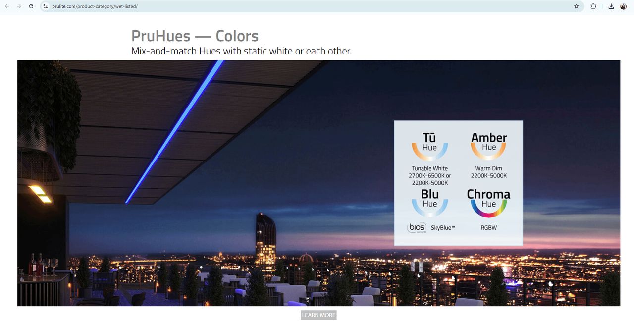 Product rendering formatted for social media, showing outdoor lighting color options with feature text overlay