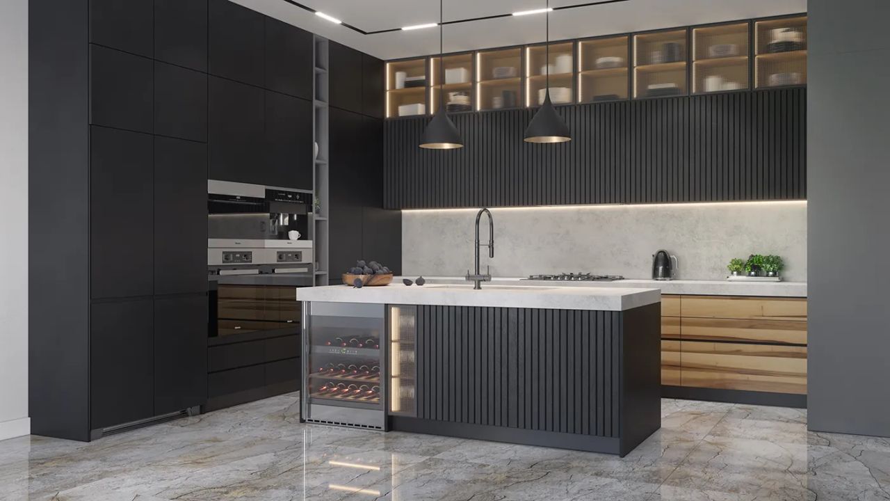 Lifestyle Rendering of a Dark Gray Kitchen
