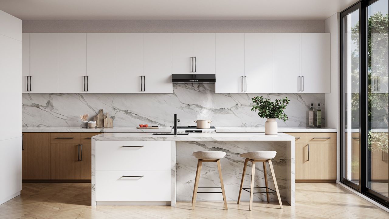 White Kitchen Lifestyle Rendering for a Range Hood