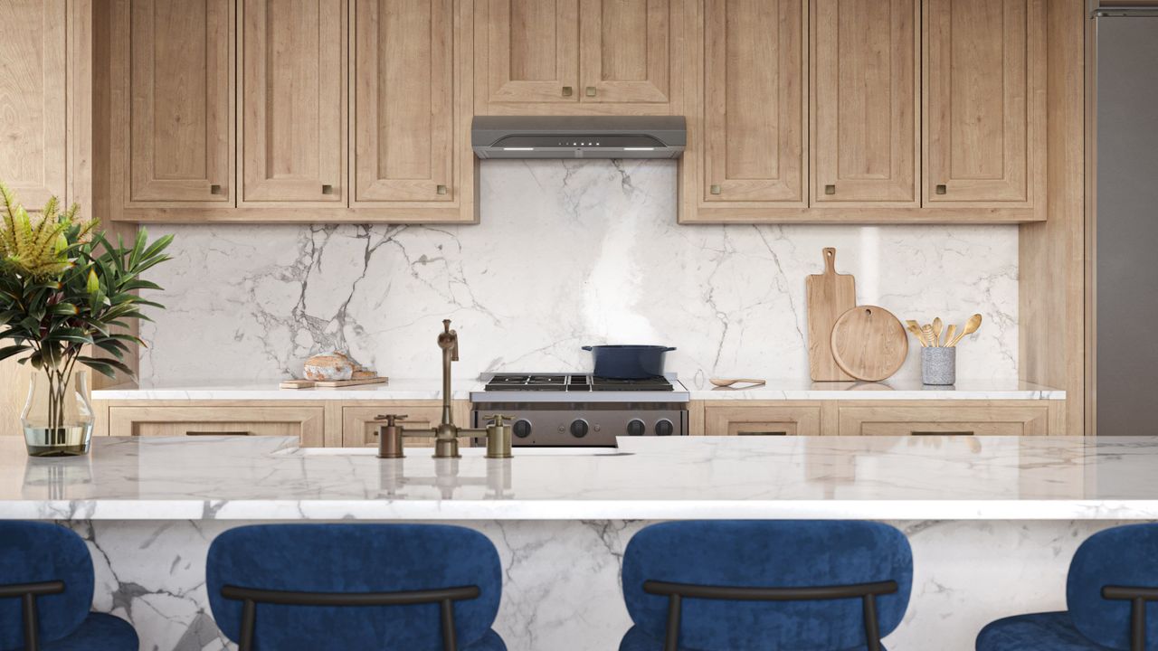 Wooden Kitchen Lifestyle Rendering for a Range Hood: Close Up