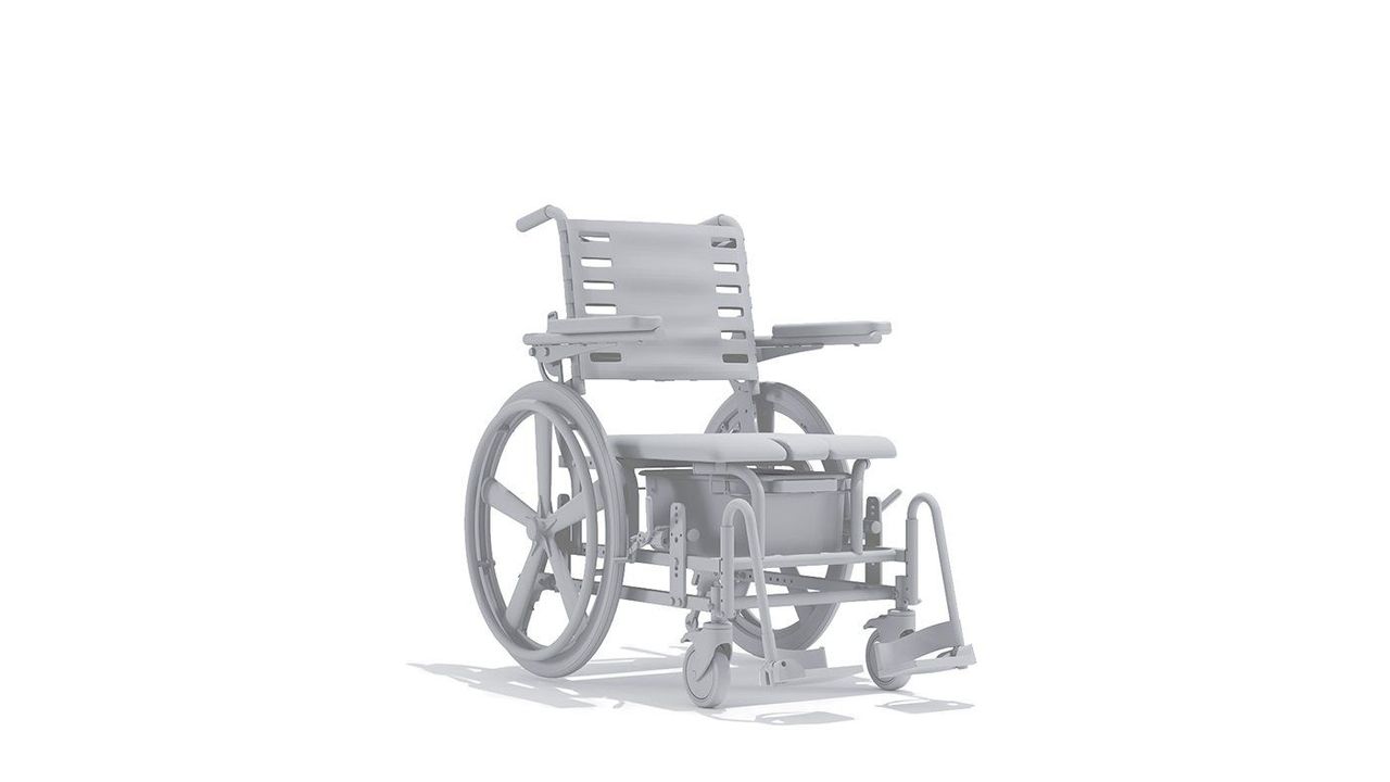 3D product rendering of a wheelchair showcasing realistic product rendering and high-poly modeling