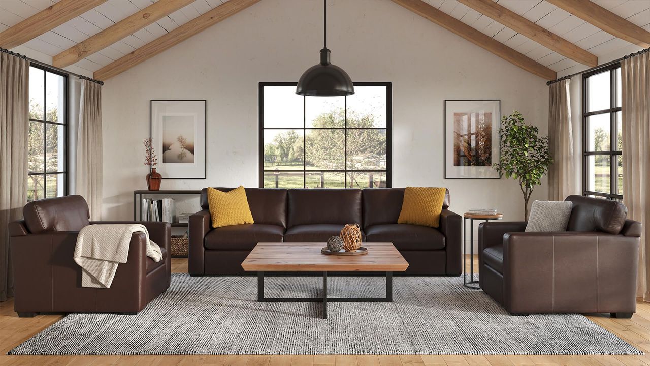 Dark Brown Leather Sofa CGI