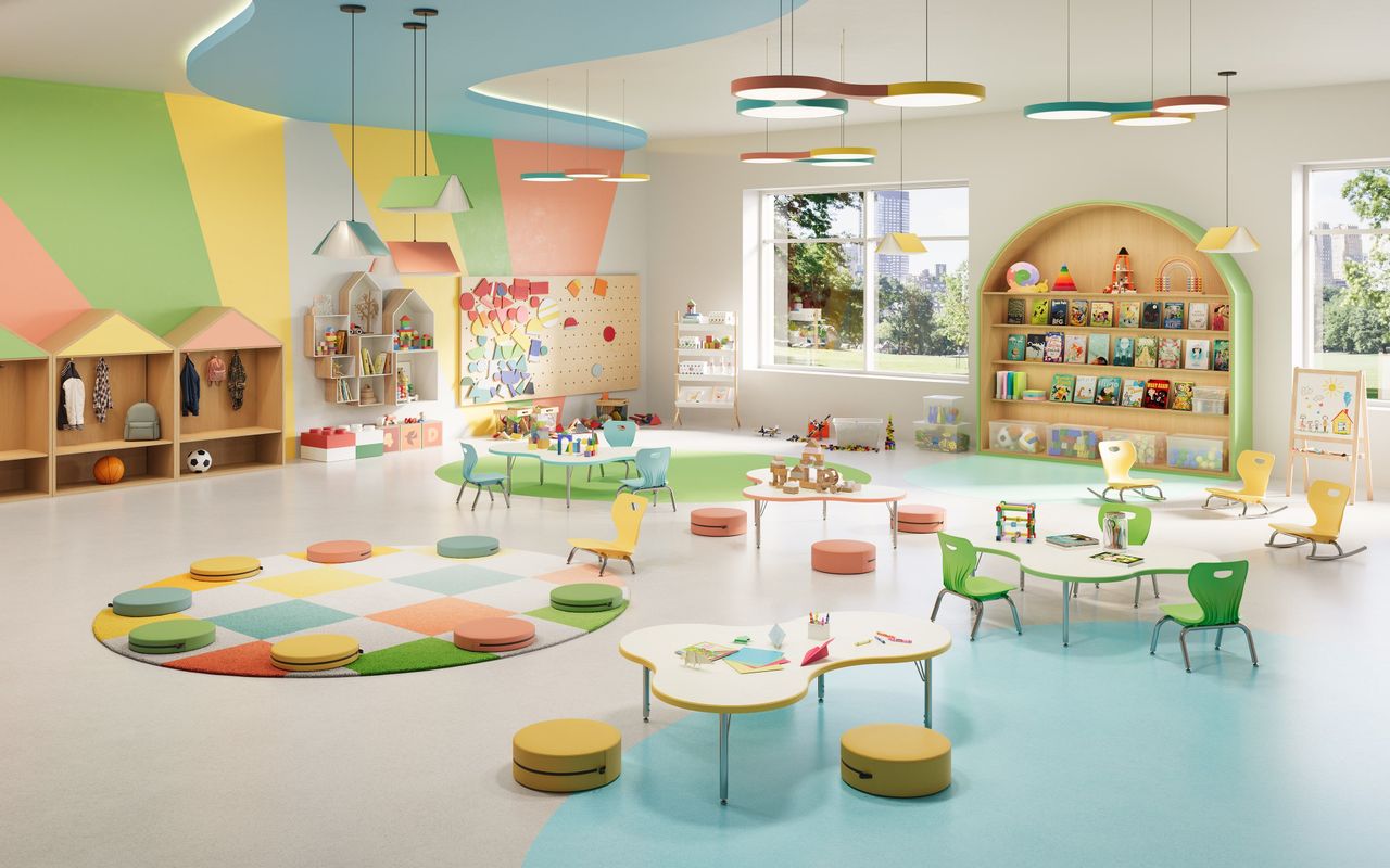 Pre-K Room Lifestyle Render for Classroom Furniture