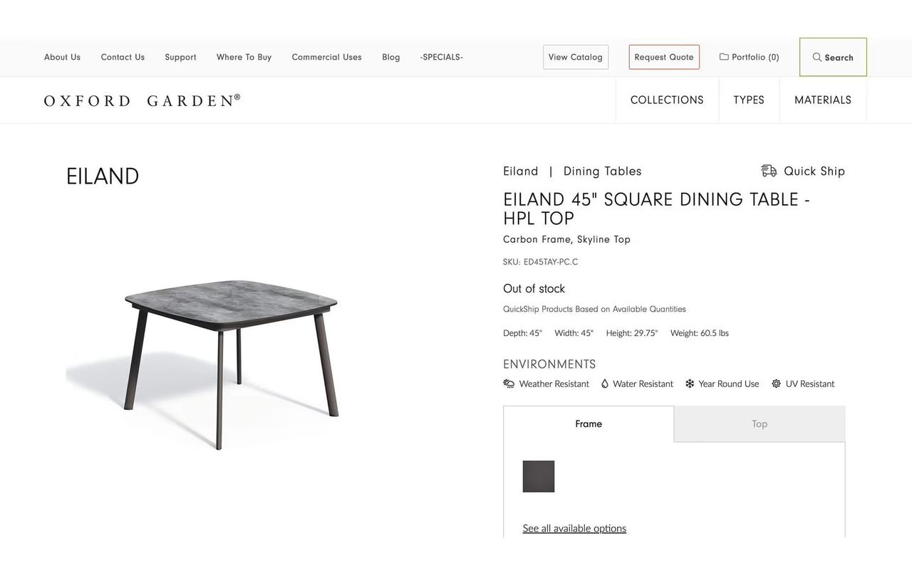 Silo product image showing a dining table presented on an ecommerce product detail page