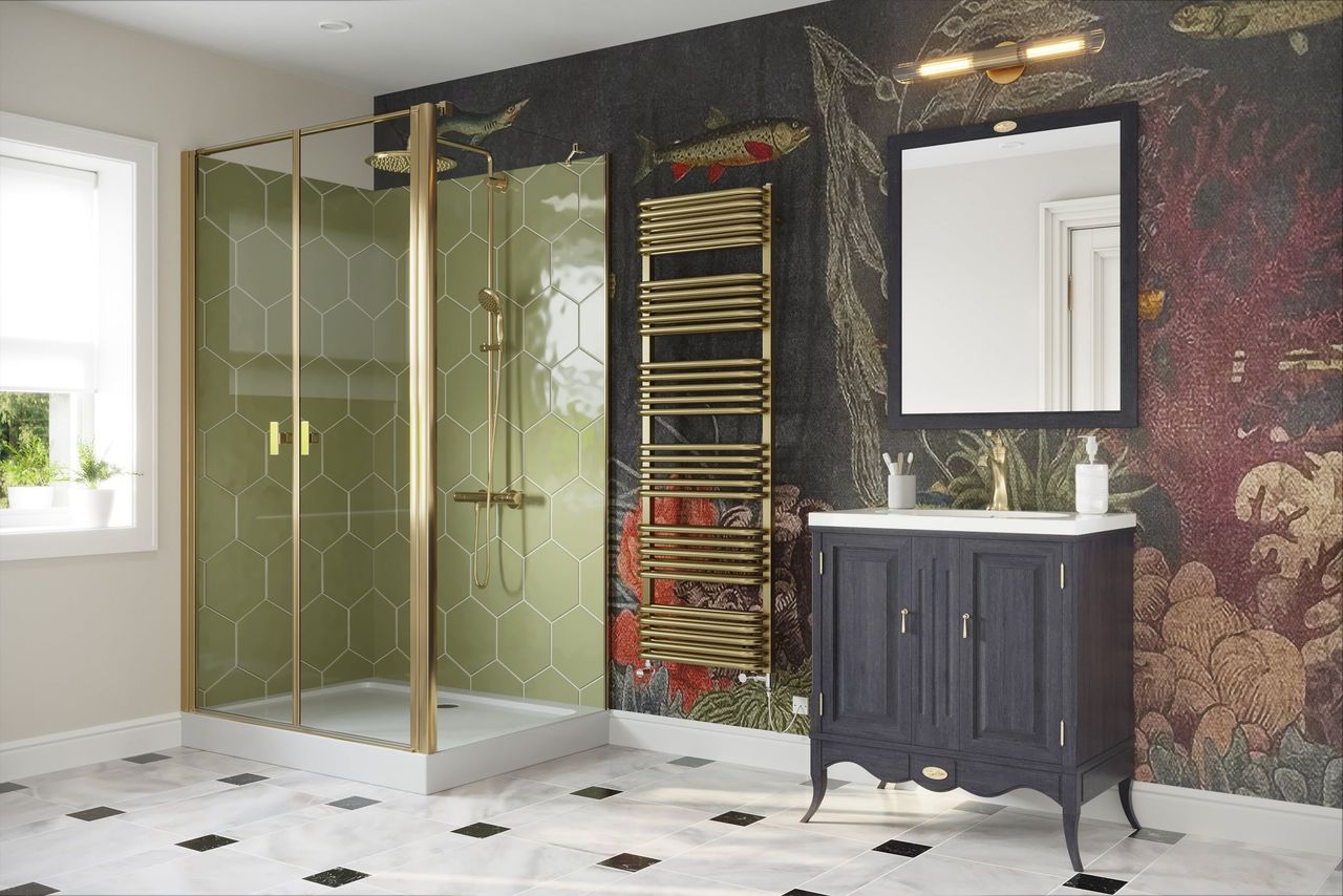 Brass Fittings and Tapware in a Bathroom 3D Visualization